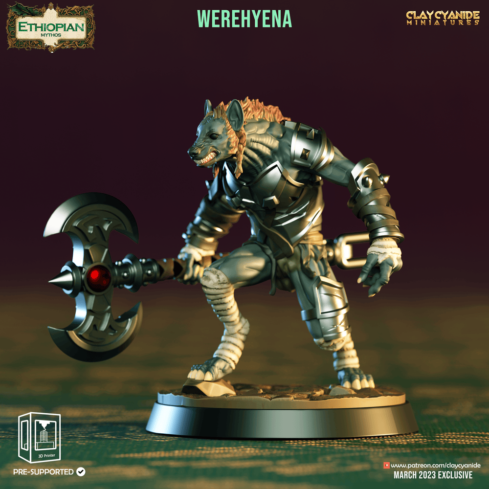 3D Printed Clay Cyanide Werehyenas Ethiopian Mythos 28 32 mm D&D (Online Only)