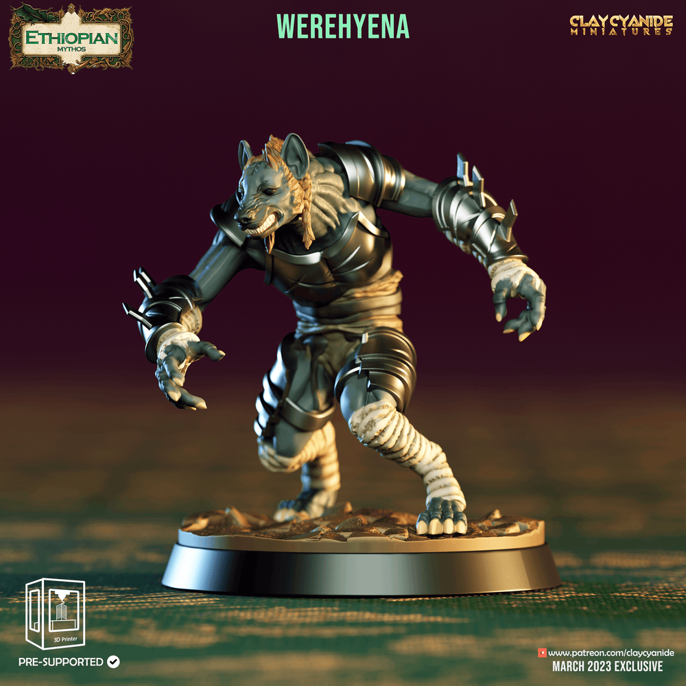 3D Printed Clay Cyanide Werehyenas Ethiopian Mythos 28 32 mm D&D (Online Only)