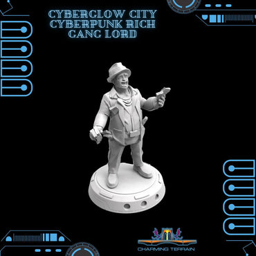 3D Printed Cyberglow City Cyberpunk Crazy Rich Gang Lord Miniature  - 28mm 32mm (Online Only)