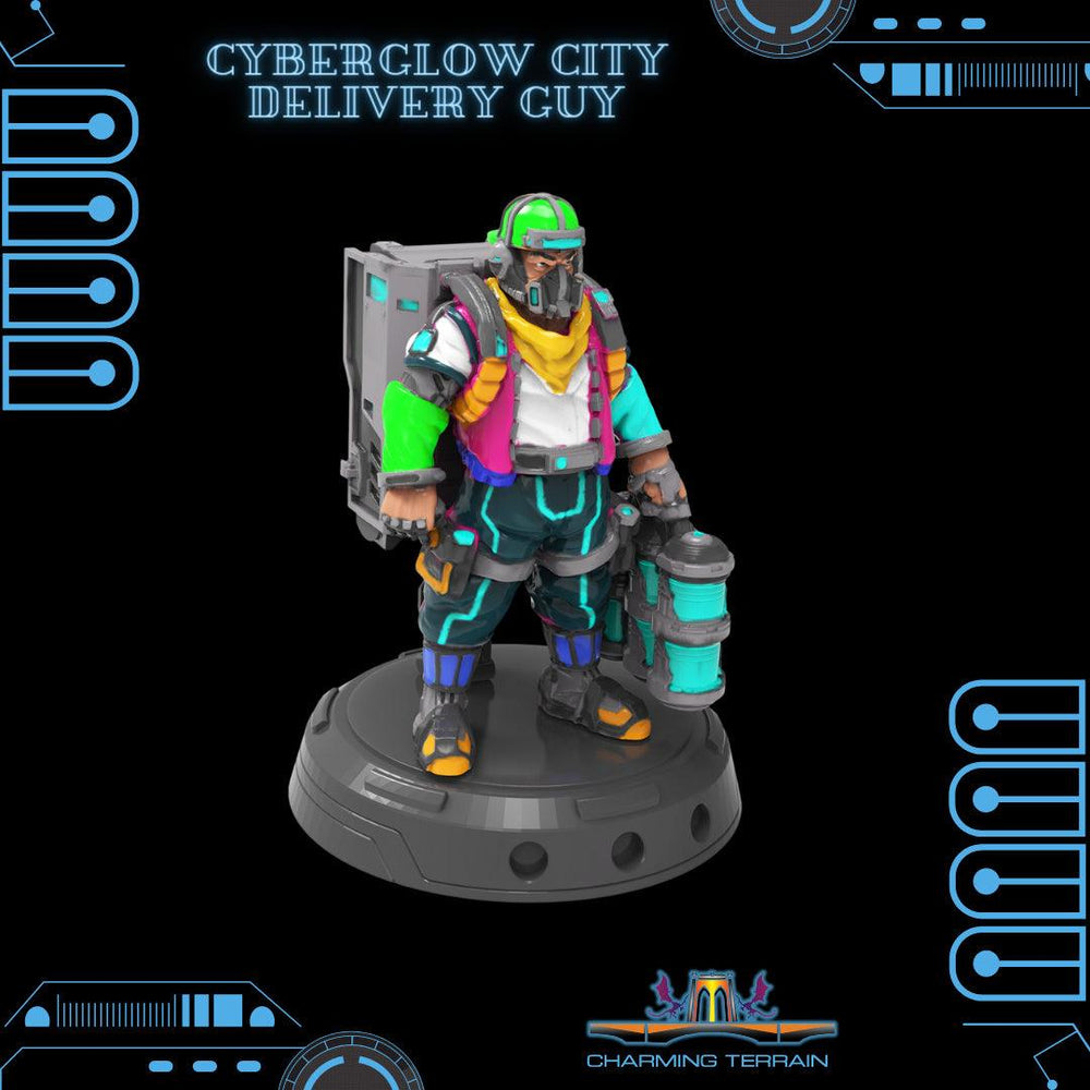 3D Printed Cyberglow City Cyberpunk Delivery Guy Miniature  - 28mm 32mm (Online Only)