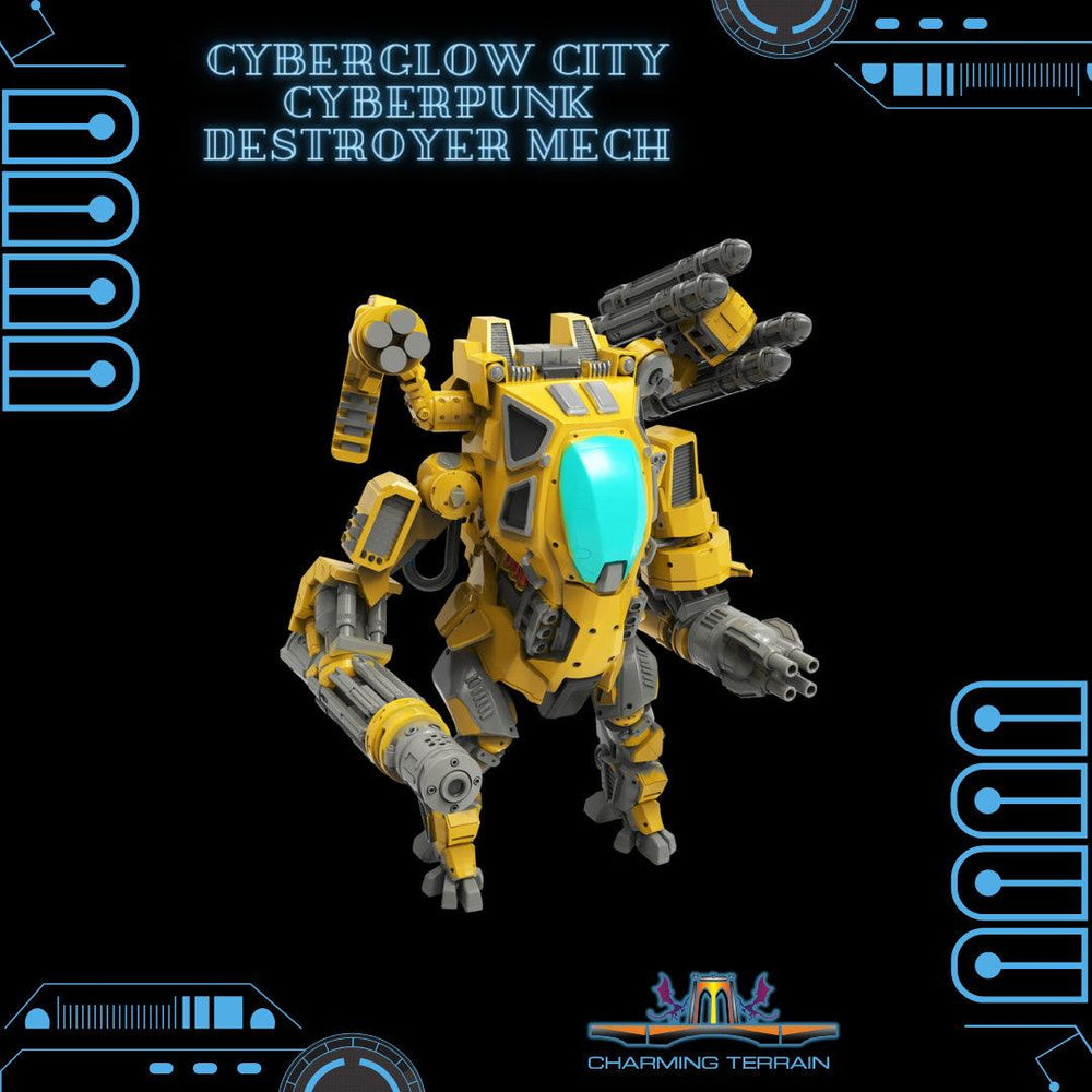 3D Printed Cyberglow City Cyberpunk Destroyer Mech Miniature  - 28mm 32mm (Online Only)