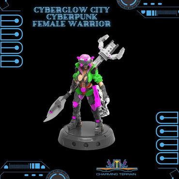 3D Printed Cyberglow City Cyberpunk Female Warrior Miniature  - 28mm 32mm (Online Only)