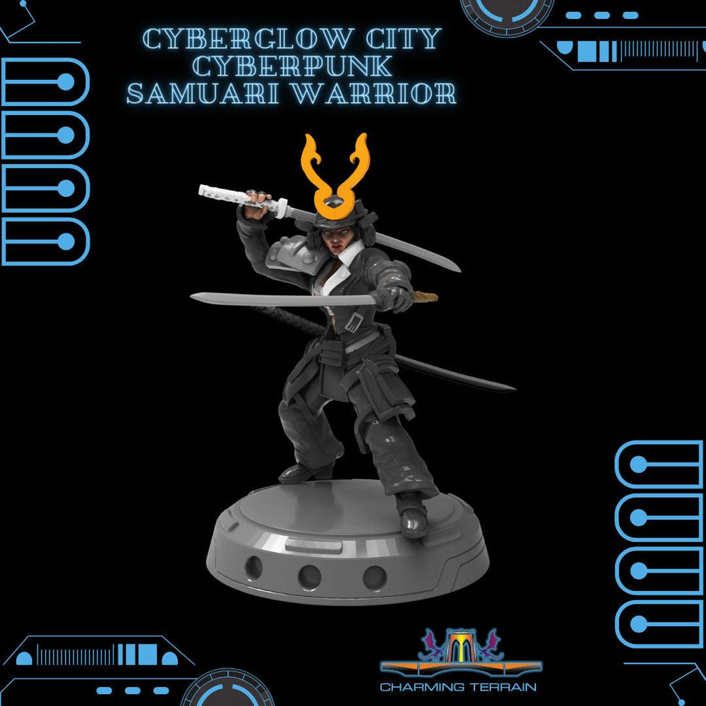 3D Printed Cyberglow City Cyberpunk Samurai Warrior Miniature  - 28mm 32mm (Online Only)