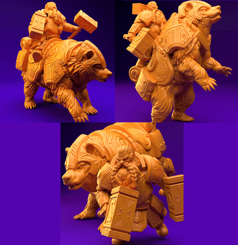 3D Printed Dwarf’s Army Nafarrate - Dwarf Bear Rider Set 28mm 32mm Ragnarok D&D (Online Only)