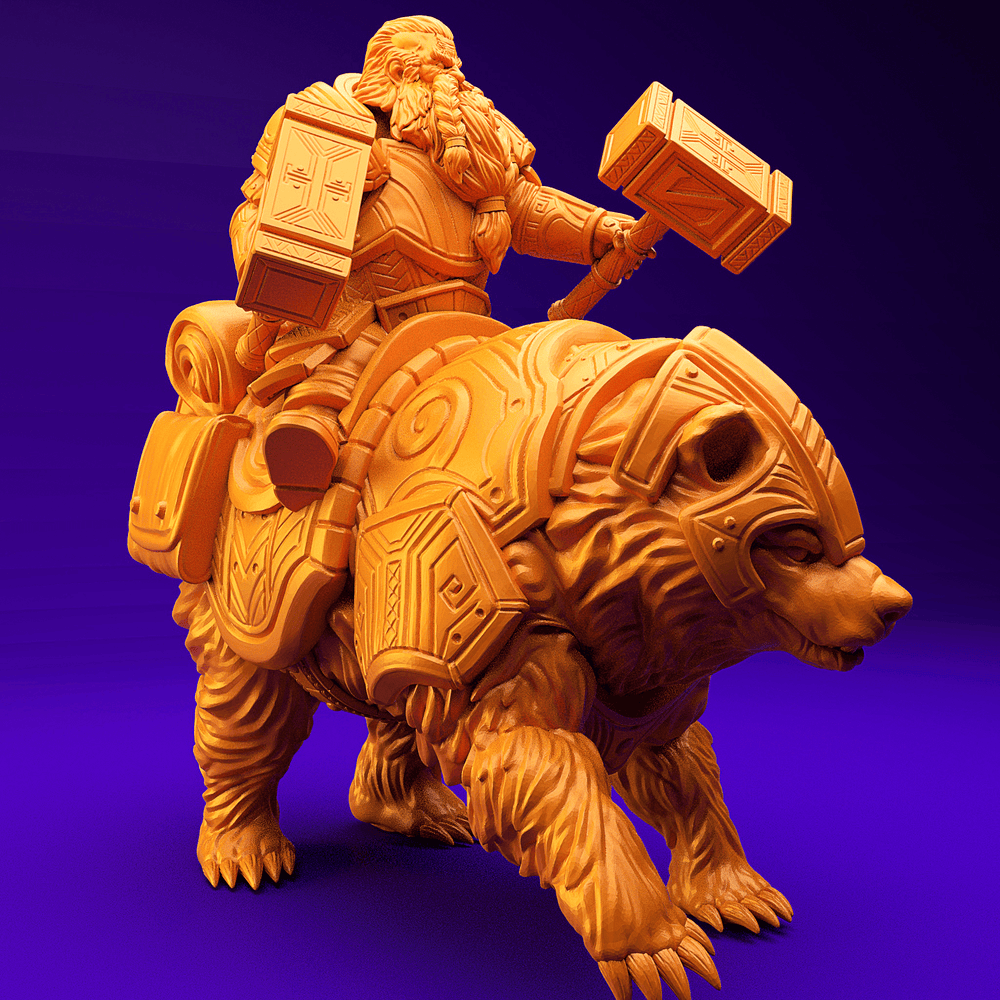 3D Printed Dwarf’s Army Nafarrate - Dwarf Bear Rider Set 28mm 32mm Ragnarok D&D (Online Only)