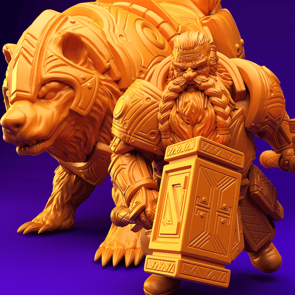 3D Printed Dwarf’s Army Nafarrate - Dwarf Bear Rider Set 28mm 32mm Ragnarok D&D (Online Only)
