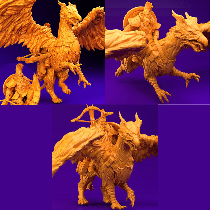 3D Printed Dwarf’s Army Nafarrate - Dwarf Griffon Rider Set 28mm 32mm Ragnarok D&D (Online Only)