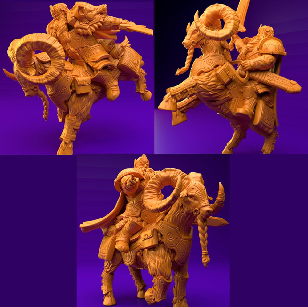 3D Printed Dwarf’s Army Nafarrate - Dwarf Ram Goat Rider Set 28mm 32mm Ragnarok D&D (Online Only)