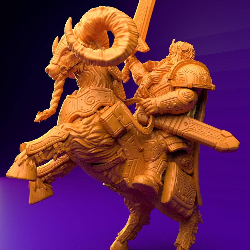 3D Printed Dwarf’s Army Nafarrate - Dwarf Ram Goat Rider Set 28mm 32mm Ragnarok D&D (Online Only)