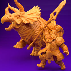 3D Printed Dwarf’s Army Nafarrate - Dwarf Triceratops Rider Set 28mm 32mm Ragnarok D&D (Online Only)
