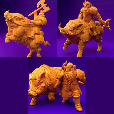 3D Printed Dwarf’s Army Nafarrate - Dwarf Wild Pig Boar Rider Set 28mm 32mm Ragnarok D&D (Online Only)
