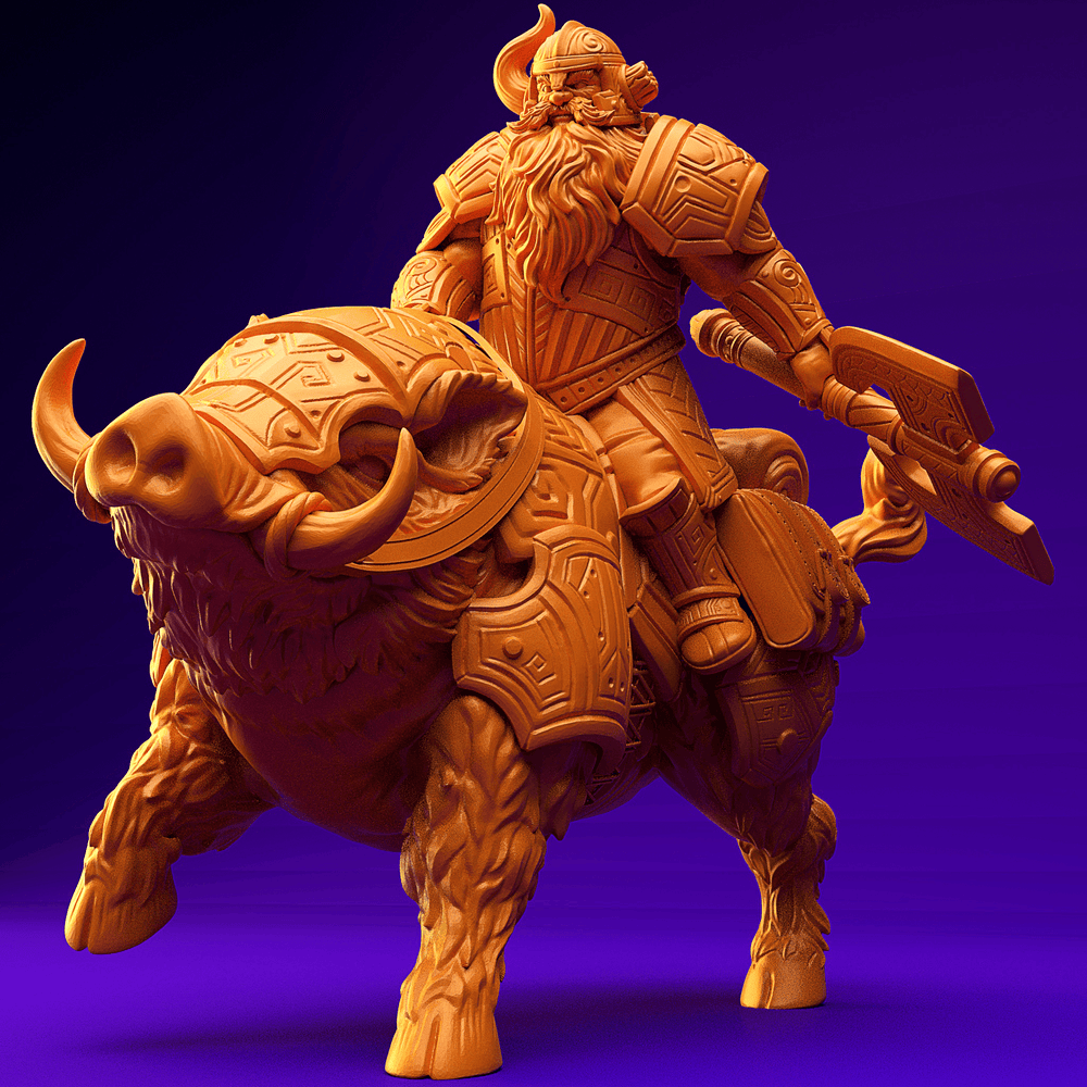 3D Printed Dwarf’s Army Nafarrate - Dwarf Wild Pig Boar Rider Set 28mm 32mm Ragnarok D&D (Online Only)