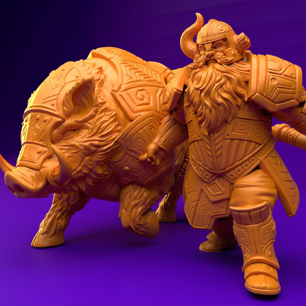 3D Printed Dwarf’s Army Nafarrate - Dwarf Wild Pig Boar Rider Set 28mm 32mm Ragnarok D&D (Online Only)