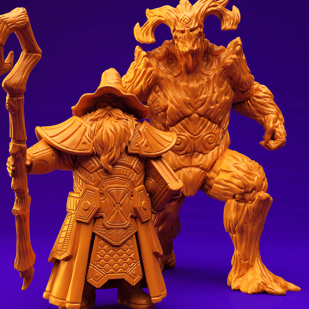3D Printed Dwarf’s Army Nafarrate - Dwarf Wizard Ent Rider Set 28mm 32mm Ragnarok D&D (Online Only)