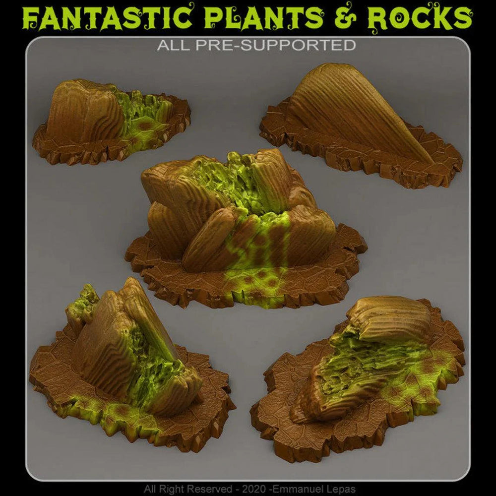 3D Printed Fantastic Plants and Rocks Acid Melted Stones 28mm - 32mm D&D Wargaming (Online Only)