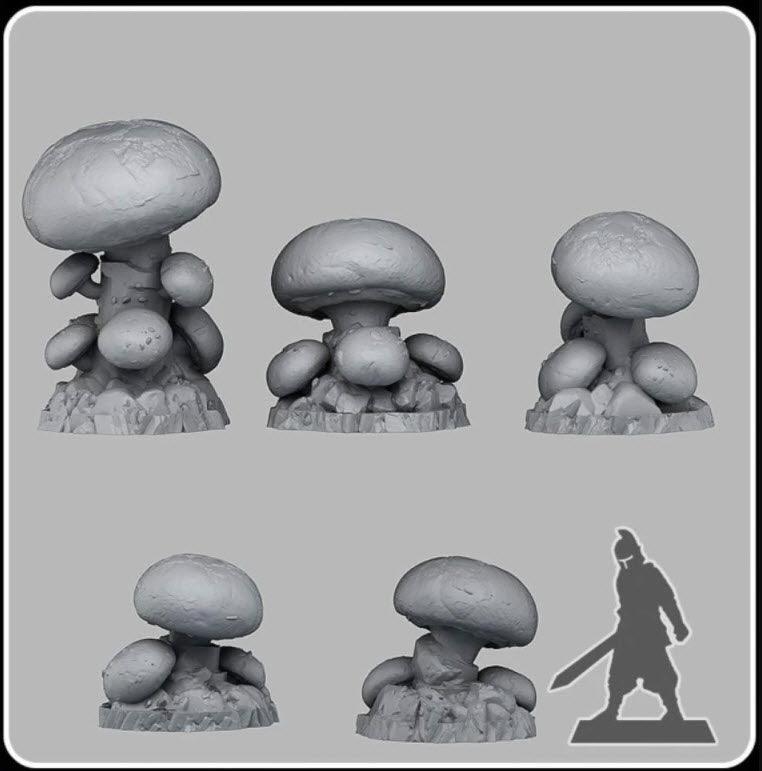 3D Printed Fantastic Plants and Rocks Cave Mushrooms 28mm - 32mm D&D Wargaming (Online Only)