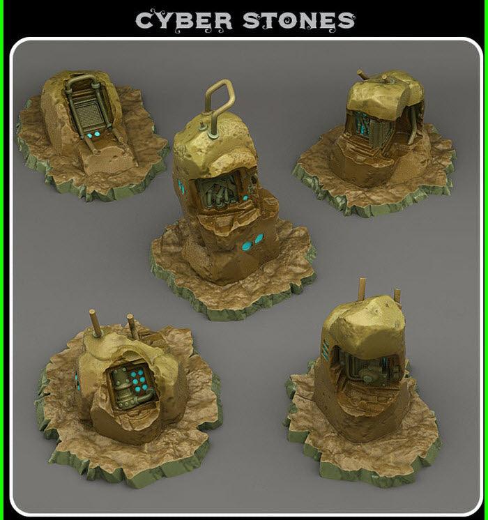 3D Printed Fantastic Plants and Rocks Cyber Stones 28mm - 32mm D&D Wargaming (Online Only)