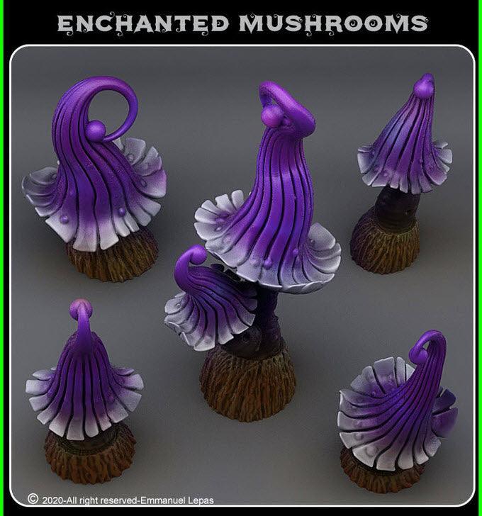 3D Printed Fantastic Plants and Rocks Enchanted Mushrooms 28mm - 32mm D&D Wargaming (Online Only)