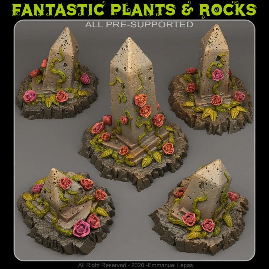 3D Printed Fantastic Plants and Rocks Enchanted Obelisks 28mm - 32mm D&D Wargaming (Online Only)
