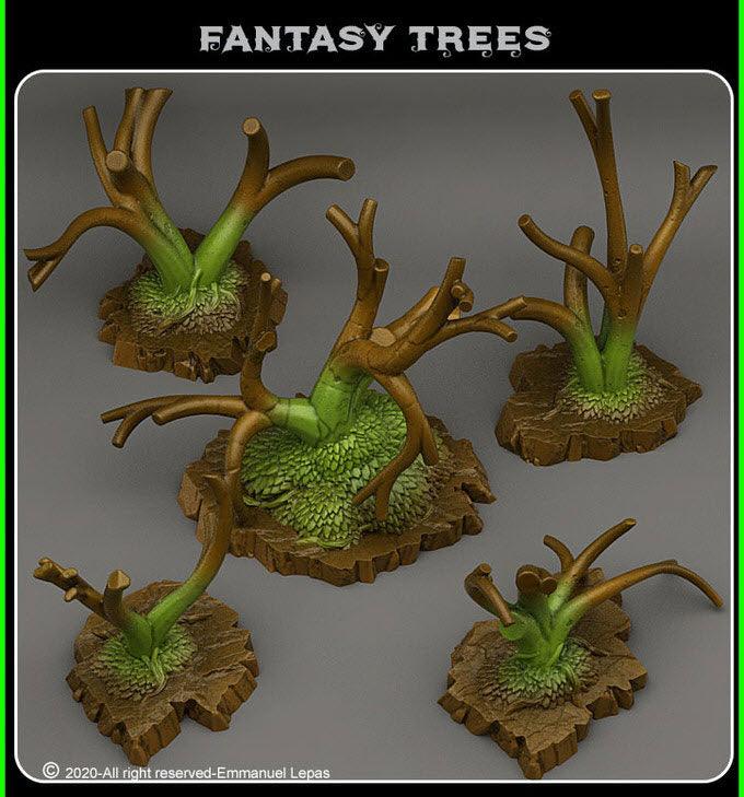 3D Printed Fantastic Plants and Rocks Fantasy Trees 28mm - 32mm D&D Wargaming (Online Only)