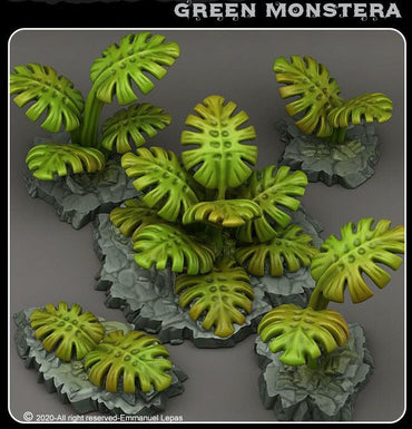 3D Printed Fantastic Plants and Rocks Green Monstera 28mm - 32mm D&D Wargaming (Online Only)
