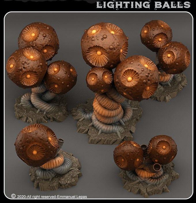 3D Printed Fantastic Plants and Rocks Lighting Balls 28mm - 32mm D&D Wargaming (Online Only)