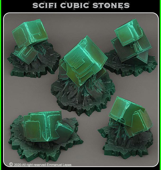 3D Printed Fantastic Plants and Rocks Scifi Cubic Stones 28mm - 32mm D&D Wargaming (Online Only)