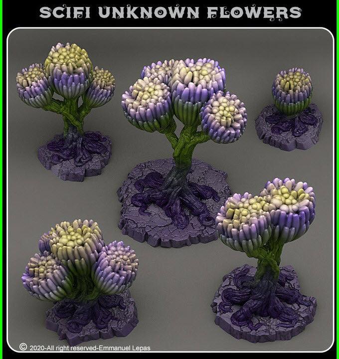 3D Printed Fantastic Plants and Rocks Scifi Unknown Flowers 28mm - 32mm D&D Wargaming (Online Only)