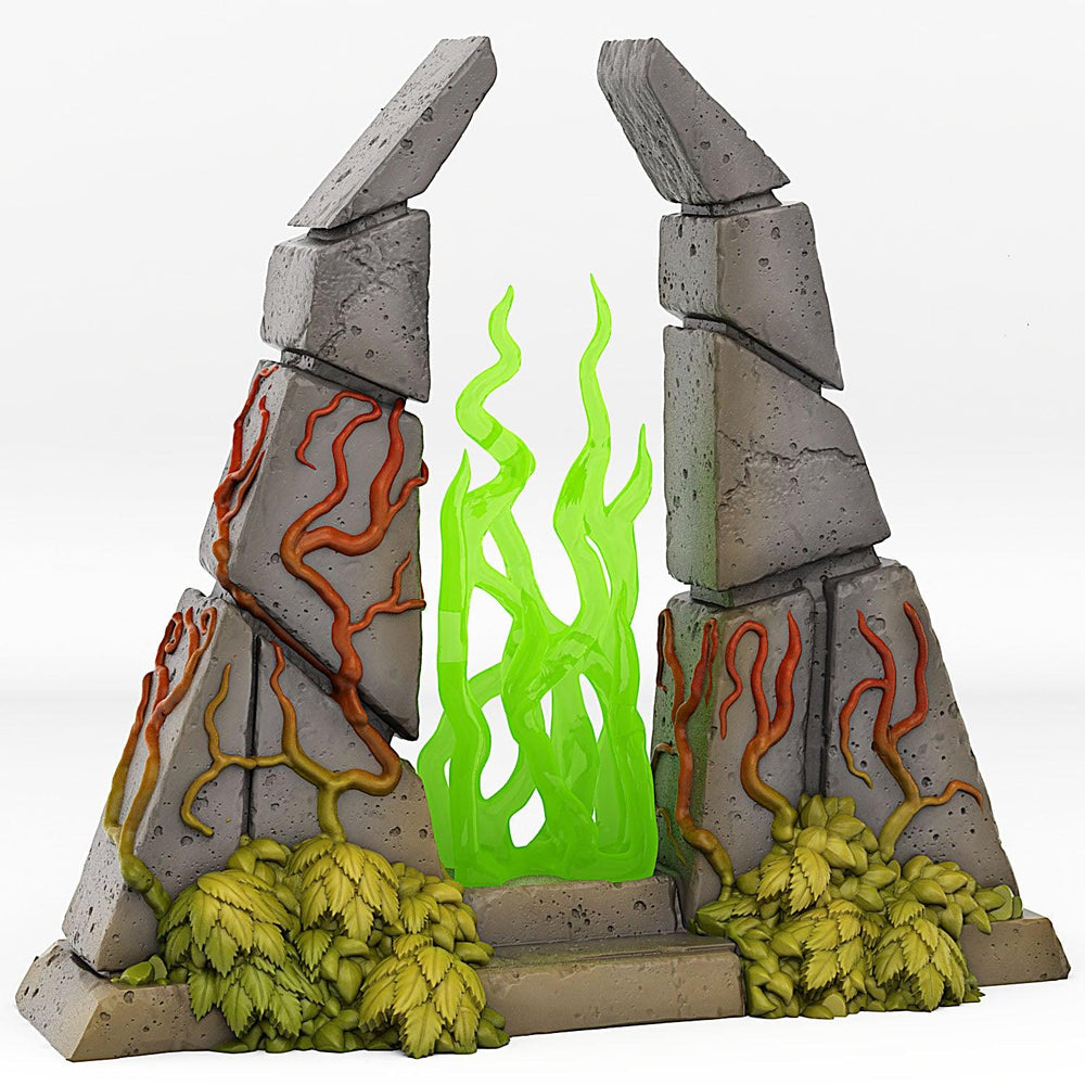3D Printed Fantastic Plants and Rocks Temple Portal With Its Green Fire Effect 28mm - 32mm D&D Wargaming (Online Only)