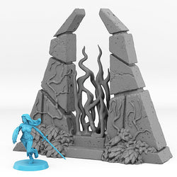 3D Printed Fantastic Plants and Rocks Temple Portal With Its Green Fire Effect 28mm - 32mm D&D Wargaming (Online Only)