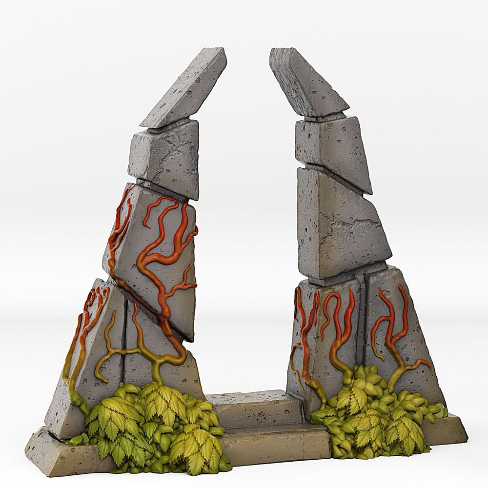 3D Printed Fantastic Plants and Rocks Temple Portal With Its Green Fire Effect 28mm - 32mm D&D Wargaming (Online Only)