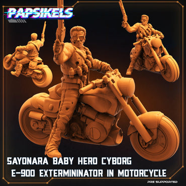 3D Printed Papsikels Cyberpunk Sayonara Baby Hero Cyborg E-900 Exterminator In Motorcycle- 28mm 32mm (Online Only)