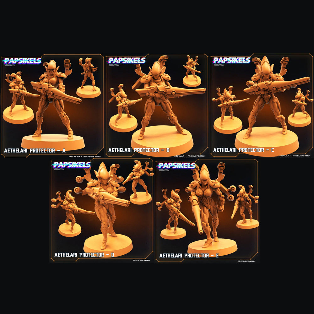 3D Printed Papsikels Cyberpunk Sci-Fi Aethelari Protector Set - 28mm 32mm (Online Only)