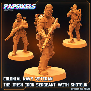 3D Printed Papsikels Cyberpunk Sci-Fi Colonial Navy Veteran The Irish Iron Sergeant With Shotgun- 28mm 32mm (Online Only)