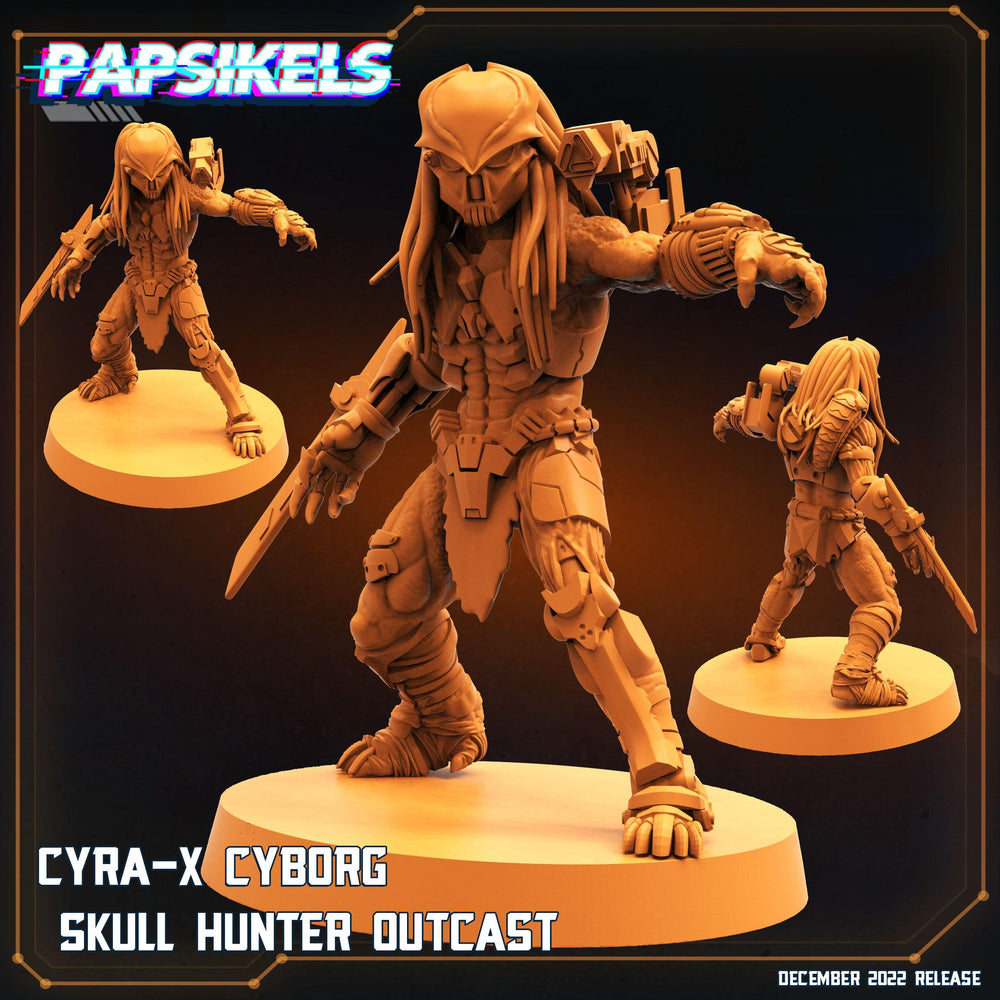 3D Printed Papsikels Cyberpunk Sci-Fi Cyra-X Cyborg Skull Hunter Outcast In Action - 28mm 32mm (Online Only)
