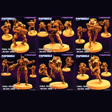 3D Printed Papsikels Cyberpunk Sci-Fi Fkmsa Private Military Droid Set - 28mm 32mm (Online Only)