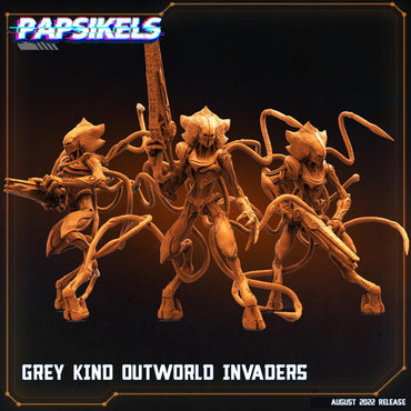 3D Printed Papsikels Cyberpunk Sci-Fi Grey Kind Outworld Invaders Set - 28mm 32mm (Online Only)