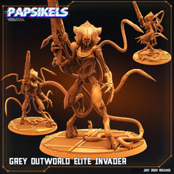 3D Printed Papsikels Cyberpunk Sci-Fi Grey Kind Outworld Invaders Set - 28mm 32mm (Online Only)