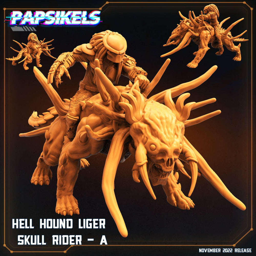 3D Printed Papsikels Cyberpunk Sci-Fi Hell Hound Liger Skull Rider Set - 28mm 32mm (Online Only)