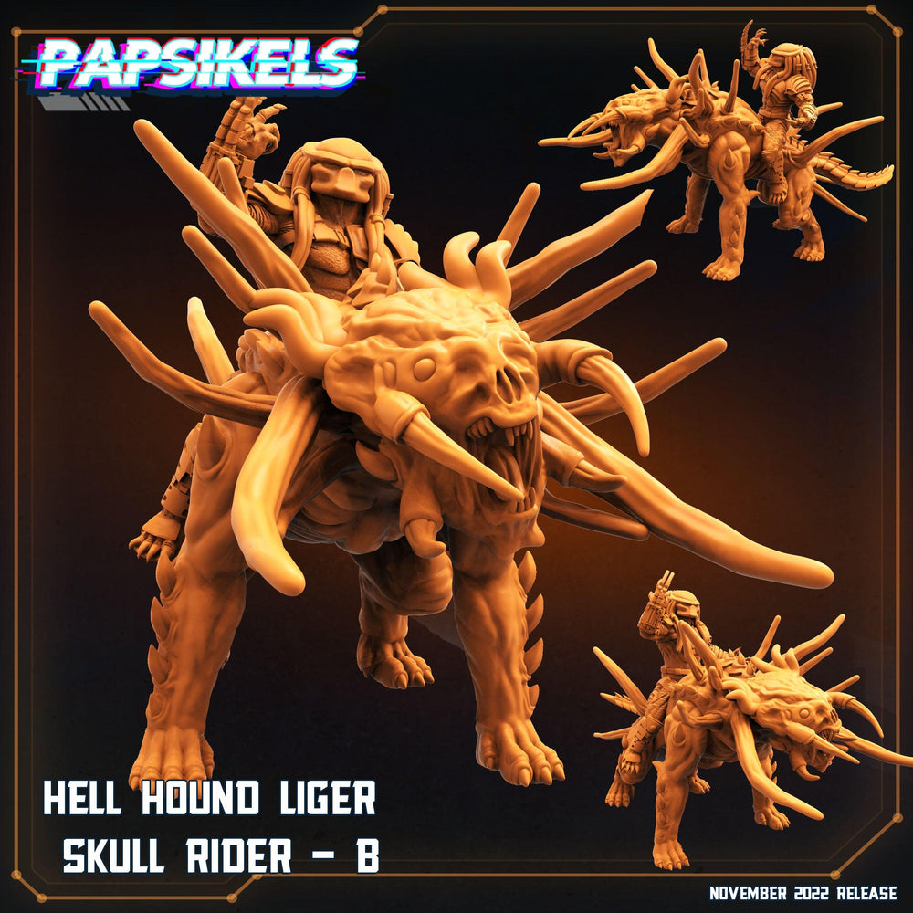 3D Printed Papsikels Cyberpunk Sci-Fi Hell Hound Liger Skull Rider Set - 28mm 32mm (Online Only)