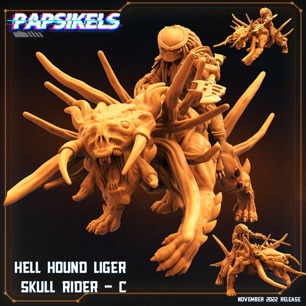 3D Printed Papsikels Cyberpunk Sci-Fi Hell Hound Liger Skull Rider Set - 28mm 32mm (Online Only)