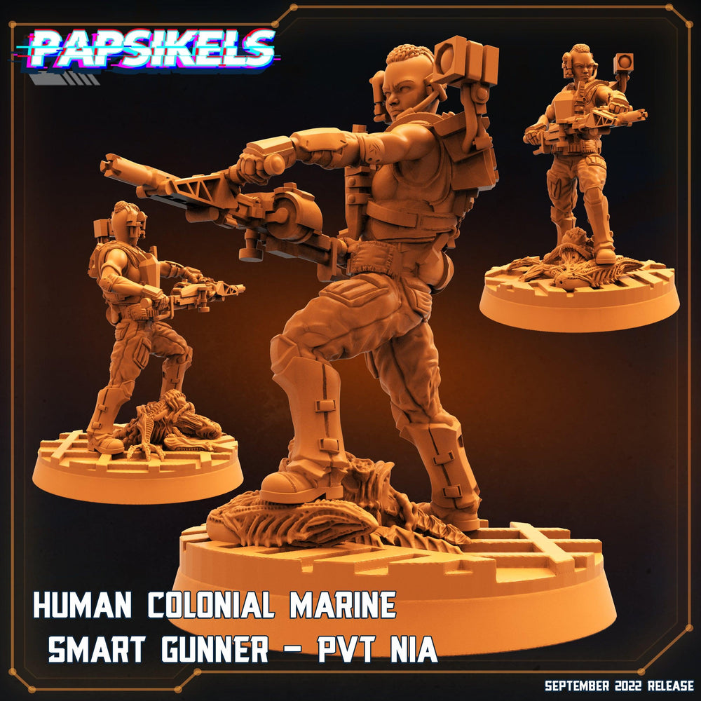 3D Printed Papsikels Cyberpunk Sci-Fi Human Colonial Marine Smart Gunner Pvt Nia - 28mm 32mm (Online Only)