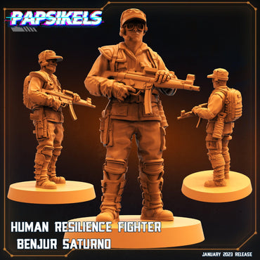 3D Printed Papsikels Cyberpunk Sci-Fi Human Resilience Fighter Benjur Saturno 28mm 32mm (Online Only)