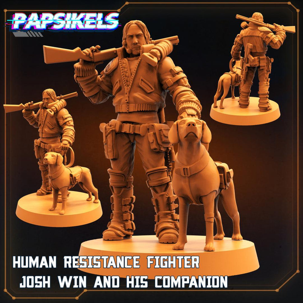 3D Printed Papsikels Cyberpunk Sci-Fi - Human Resistance Fighter Josh Win And His Companion - 28mm 32mm (Online Only)