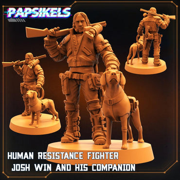 3D Printed Papsikels Cyberpunk Sci-Fi - Human Resistance Fighter Josh Win And His Companion - 28mm 32mm (Online Only)