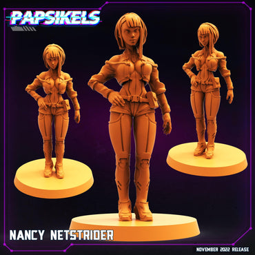 3D Printed Papsikels Cyberpunk Sci-Fi Nancy Netstrider - 28mm 32mm (Online Only)