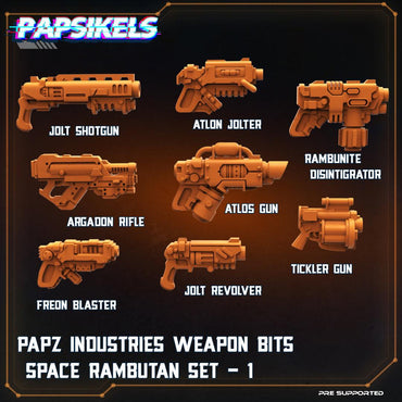 3D Printed Papsikels Cyberpunk Sci-Fi Papz Industries Weapon Bits Space Rambutan Set 1- 28mm 32mm (Online Only)