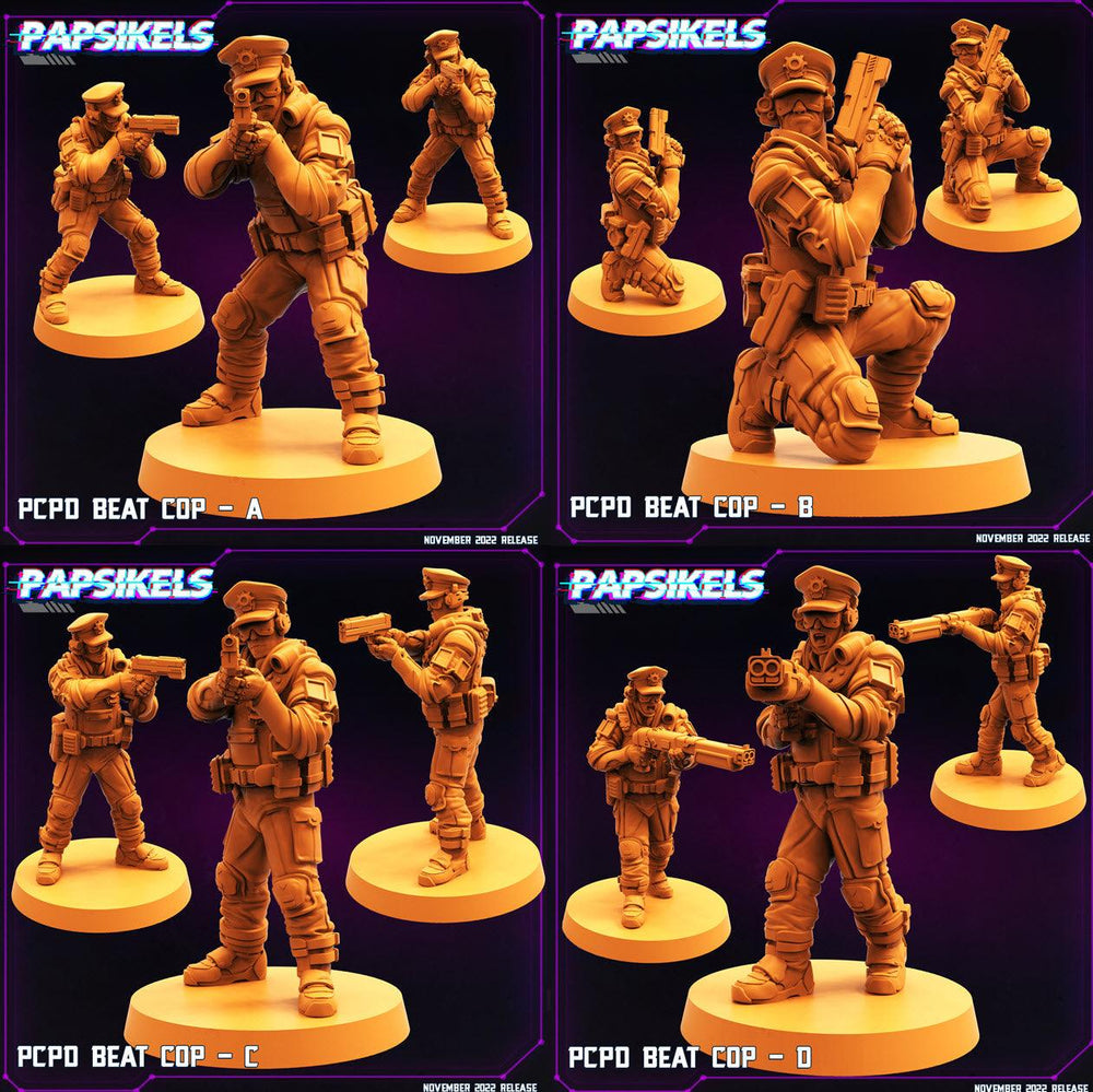 3D Printed Papsikels Cyberpunk Sci-Fi Pcpd Beat Cop Set - 28mm 32mm (Online Only)