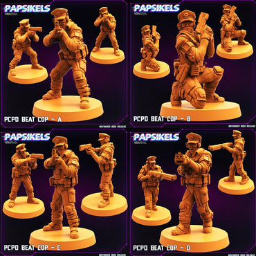 3D Printed Papsikels Cyberpunk Sci-Fi Pcpd Beat Cop Set - 28mm 32mm (Online Only)