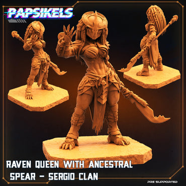 3D Printed Papsikels Cyberpunk Sci-Fi Raven Queen With Ancestral Spear - 28mm 32mm (Online Only)